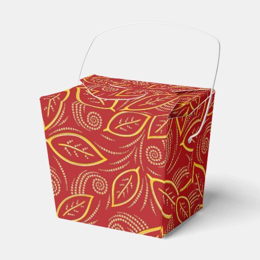 Weihnachts-Rot und Gold-Illustrierte Blätter Muste Geschenkschachtel (Vorderseite)