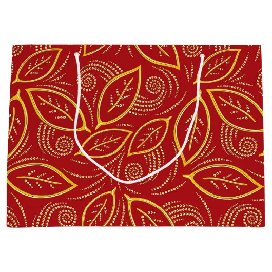 Weihnachts-Rot und Gold-Illustrierte Blätter Muste Große Geschenktüte (Vorderseite)