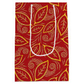 Weihnachts-Rot und Gold-Illustrierte Blätter Muste Mittlere Geschenktüte (Rückseite)