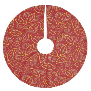 Weihnachts-Rot und Gold-Illustrierte Blätter Muste Polyester Weihnachtsbaumdecke