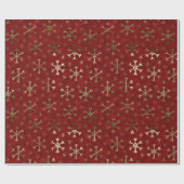 Weihnachts-Rot und Gold Metal Weihnachtsschneefloc Geschenkpapier (Flach)