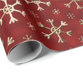Weihnachts-Rot und Gold Metal Weihnachtsschneefloc Geschenkpapier (Rolleneckpunkt)