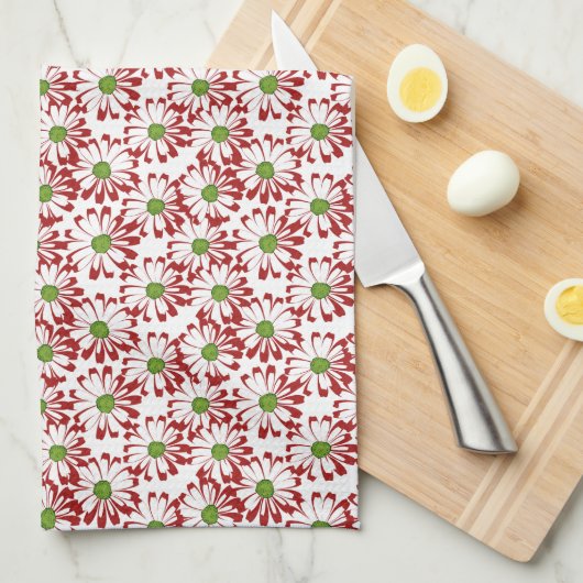 Weihnachts Rot und Grün Daisy Blumenmuster Geschirrtuch (Viertel Falte)