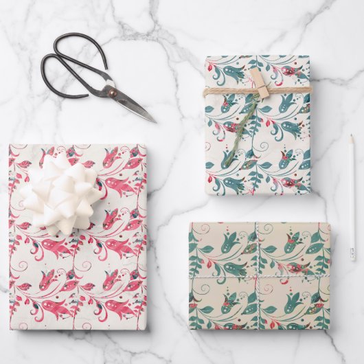 Weihnachts Rot und Grün Geschenkpapier Set (Vorderseite)