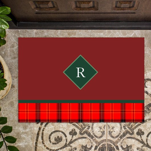 Weihnachts Rot und Grün Kariert Tartan Mit Monogra Fußmatte