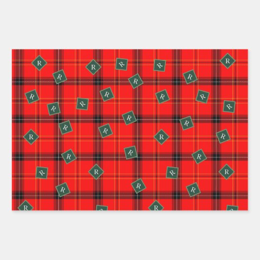 Weihnachts Rot und Grün Kariert Tartan Mit Monogra Geschenkpapier Set (Vorderseite)