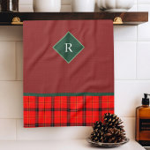 Weihnachts Rot und Grün Kariert Tartan Mit Monogra Geschirrtuch