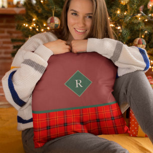 Weihnachts Rot und Grün Kariert Tartan Mit Monogra Kissen