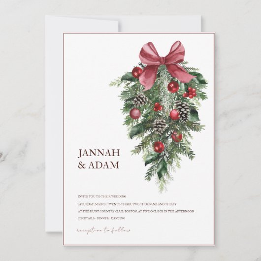 Weihnachts Rot und Grün Winterfest Hochzeit Einladung (Vorderseite)