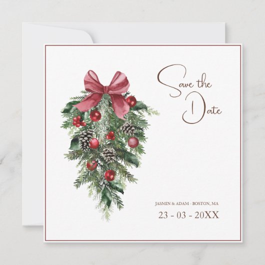 Weihnachts Rot und Grün Winterfest Hochzeit Save The Date (Vorderseite)