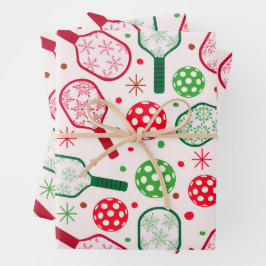 Weihnachts-Rot- und Grüne-Pickleball-Paddle Geschenkpapier Set