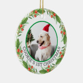 Weihnachts-Rot und Grünes Kraut Foto Keramik Ornament (Rechts)