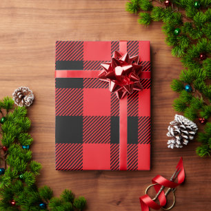 Weihnachts-Rot und Schwarz-Buffalo-Kariert Geschenkpapier