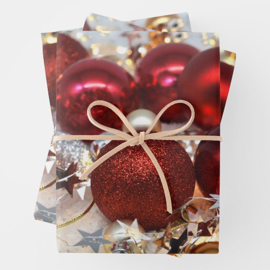 Weihnachts-Rot- und Silberdekor-Bände Geschenkpapier Set (Beispiel)