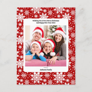 Weihnachts Rot und Weiß Schneeflocken Muster Custo Postkarte