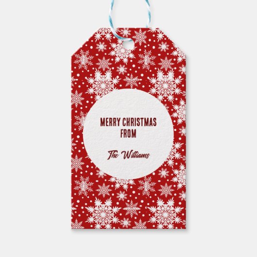 Weihnachts Rot und Weiß Schneeflocken Muster Geschenkanhänger (Vorderseite)