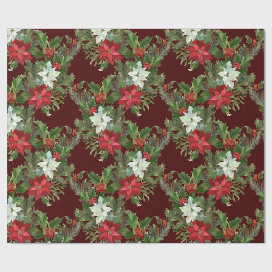 Weihnachts-Rot und Weiße Poinsettia, Holly Berry Geschenkpapier (Flach)