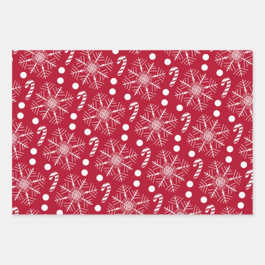 Weihnachts-Rot & Weiß 3 Cartoon Klassische Muster Geschenkpapier Set (Vorderseite)