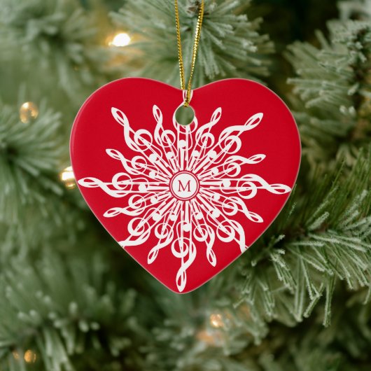 Weihnachts Rot Weiß G-Clef Snowflake Monogramm Keramik Ornament (Baum)
