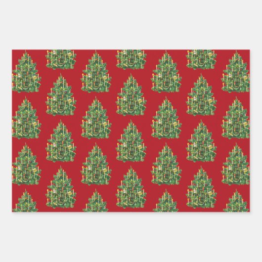 Weihnachts-Rot-Weiß-Muster Geschenkpapier Set (Vorderseite)