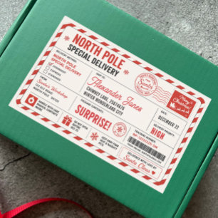 Weihnachts-Rot-Weiß-Nordpol-Lieferung von Santa Rechteckiger Aufkleber