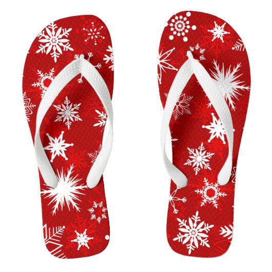 Weihnachts-Rot-Weiß-Schneeflocken-Design Badesandalen (Fußbett)