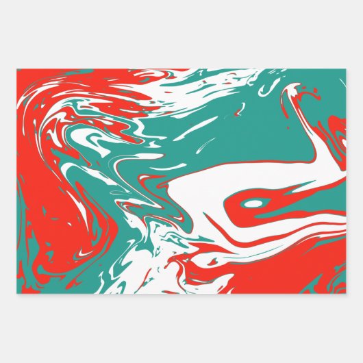 Weihnachts-Rot-Weiß- und Grüne Marmorgestaltung Geschenkpapier Set (Vorderseite)