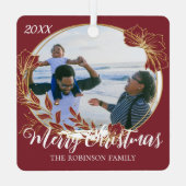 Weihnachts-Rotblättern Gerahmtes Familiäres Foto Ornament Aus Metall (Rückseite)