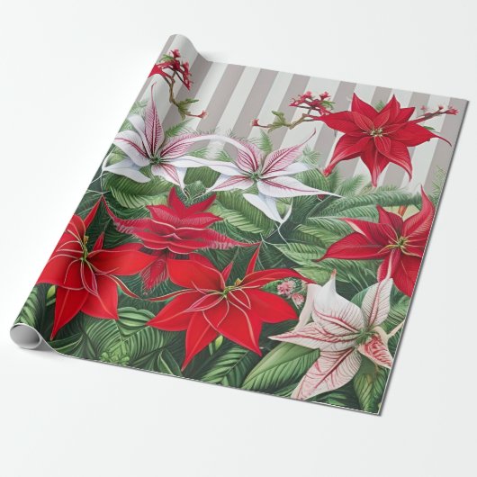 Weihnachts-Rote Amaryllis und Poinsettias Geschenkpapier (Ungerollt)