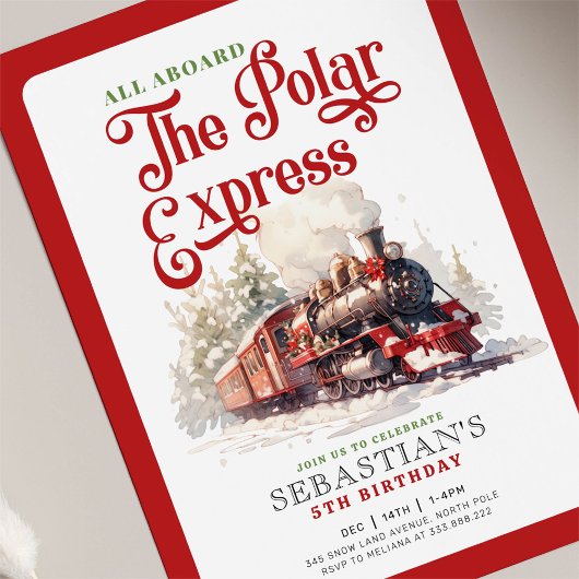 Weihnachts-Rote Bahn - Polarzug Geburtstag Einladung