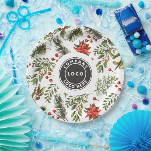 Weihnachts-Rote Berries Grüne Firmenlogo Pappteller (Party)