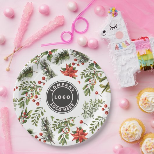 Weihnachts-Rote Berries Grüne Firmenlogo Pappteller (Party)