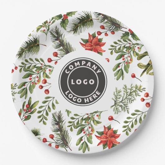Weihnachts-Rote Berries Grüne Firmenlogo Pappteller (Vorderseite)
