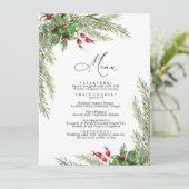 Weihnachts-Rote Berries-Hochzeitsmenü Menükarte (Stehend Vorderseite)