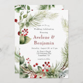 Weihnachts-Rote Berries-Kiefer-Hochzeit Einladung (Vorne/Hinten)