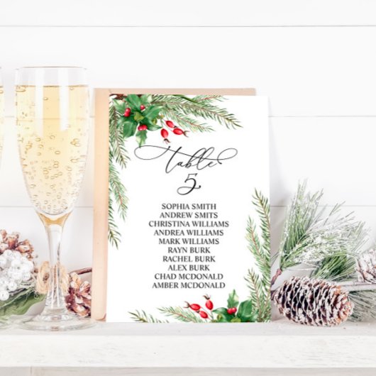 Weihnachts Rote Berries Tischnummer 5 Sitzplakette