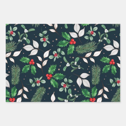 Weihnachts-Rote Berries und Grüne Blätter  (Vorderseite)