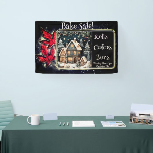 Weihnachts Rote Blätter Snowy Village Bake Sale Banner (Messe)