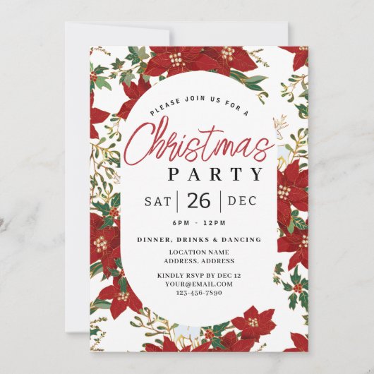Weihnachts Rote Blume Feiertag Einladung (Vorderseite)