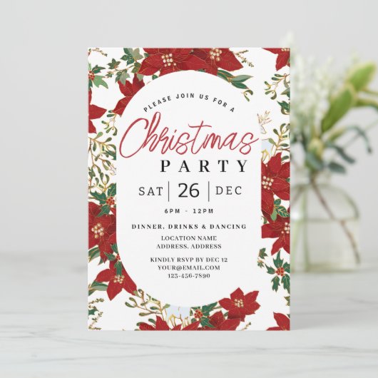 Weihnachts Rote Blume Feiertag Einladung (Stehend Vorderseite)