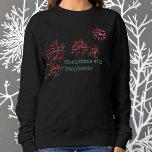 Weihnachts-Rote Blume grüne Typografie Name modern Sweatshirt