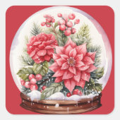 Weihnachts-Rote Blume in einer Schneeglobe Quadratischer Aufkleber (Vorderseite)