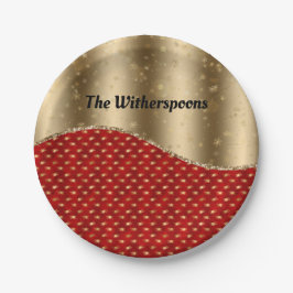 Weihnachts Rote Blüte mit Gold Ribbon und Name Pappteller