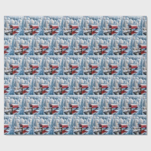 Weihnachts Rote Brücke im Winterwald Geschenkpapier (Flach)