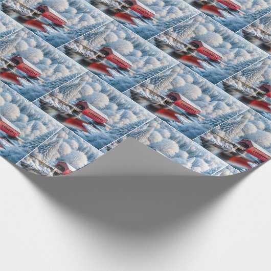 Weihnachts Rote Brücke im Winterwald Geschenkpapier (Ecke)