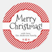 Weihnachts Rote Candy Stripe Holiday Scallop Runder Aufkleber (Vorderseite)