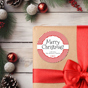 Weihnachts Rote Candy Stripe Holiday Scallop Runder Aufkleber