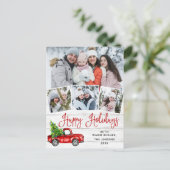 Weihnachts-Rote Farm-LKW 4 Foto Ferienkarte Postkarte (Stehend Vorderseite)