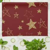Weihnachts-Rote-Glitzer-Stars Geschirrtuch (Gefaltet)