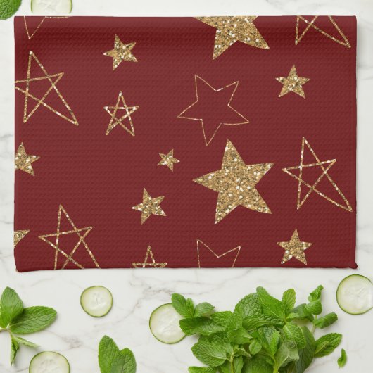 Weihnachts-Rote-Glitzer-Stars Geschirrtuch (Gefaltet)
